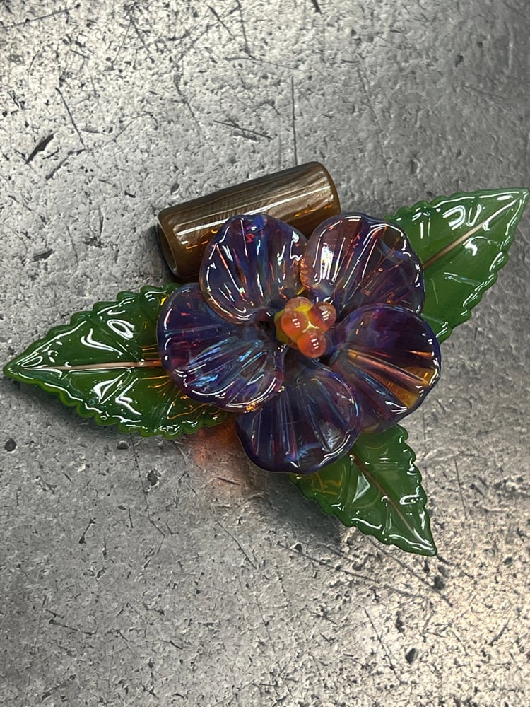 Image of Amber Purple Hibiscus Colab with Black Sand Glass