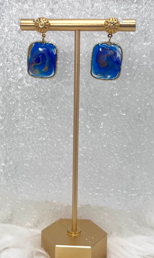 Image of PAINTED BLUE SWIRLED DANGLES