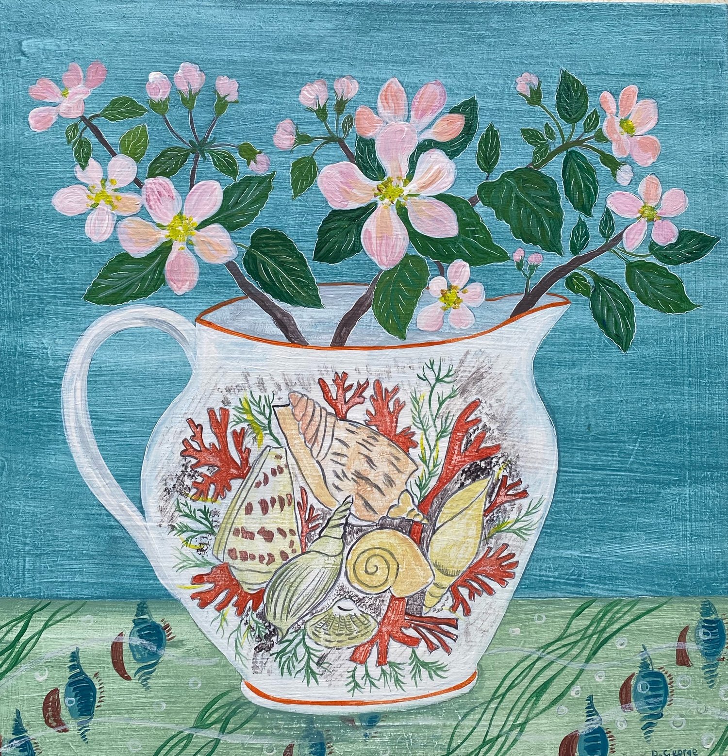 Image of Shell jug and apple blossom 