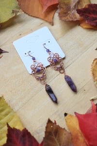 Image 2 of Copper + Amethyst Woven Earrings