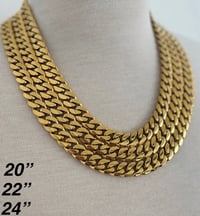 Image 3 of 18k Gold Plated Cuban Link Chain Bracelet Set, Stainless Steel 14mm