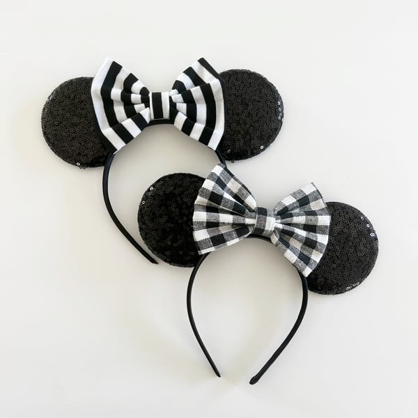 Image of Black and White Halloween Mouse Ears 