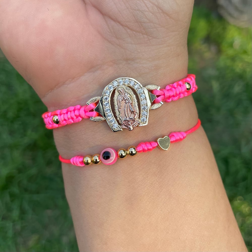 Neon Pink Virgen D Guadalupe bracelet