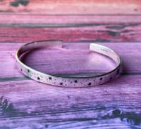 Image 1 of Stars and dots stamped Sterling silver cuff bracelet. Celestial silver star bangle. Cosmic stars.