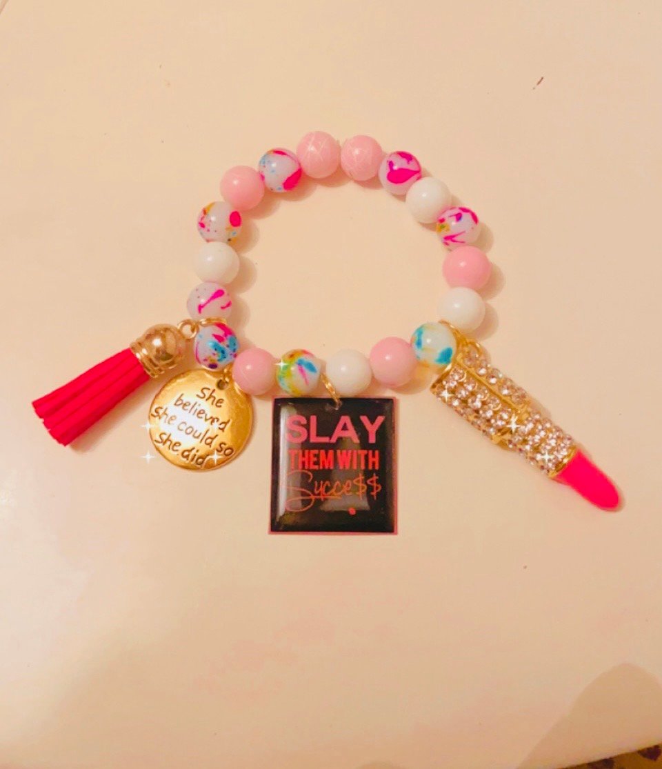 Image of Slay them with success beaded charm bracelet 