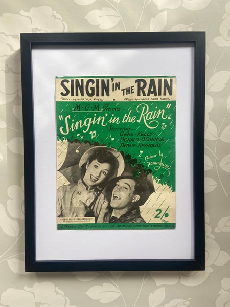 Image of Singin' in the Rain, framed 1952 vintage sheet music