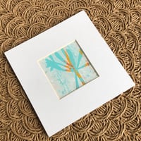 Image 2 of Mini Botanical Monotype ~ Catchweed, Turquoise, Saffron & White ~ 4x4 Inch Mat 