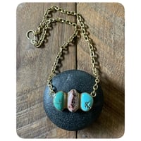 Image 2 of Variscite Cantera Opal and Turquoise Triple Stack Necklace