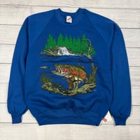 Image 1 of Vintage Rainbow Trout Blue Crewneck - L
