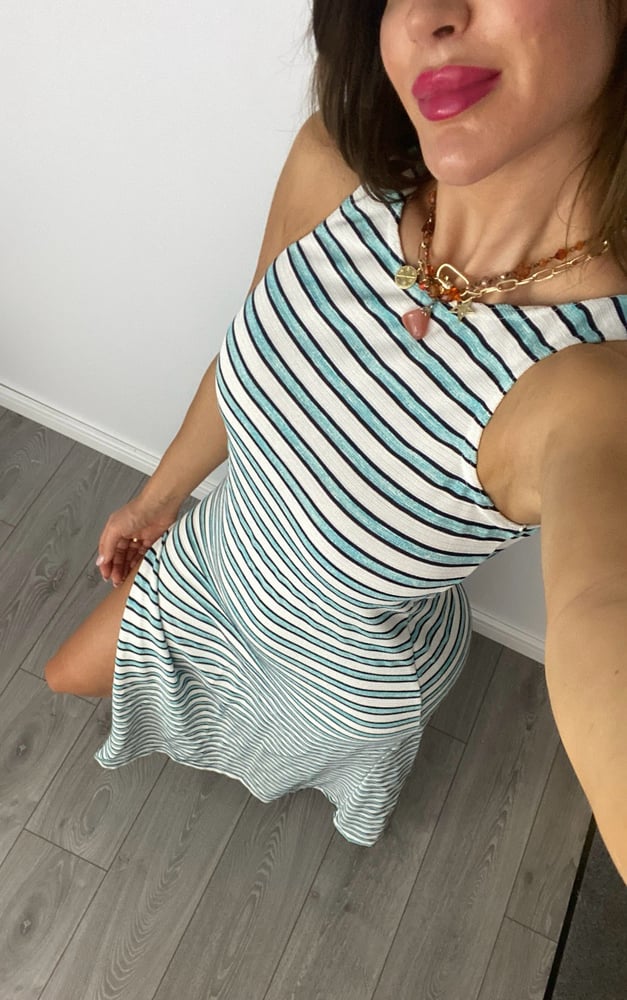 Image of High Split Fit & Flare Maxi Dress In Stripe Knit