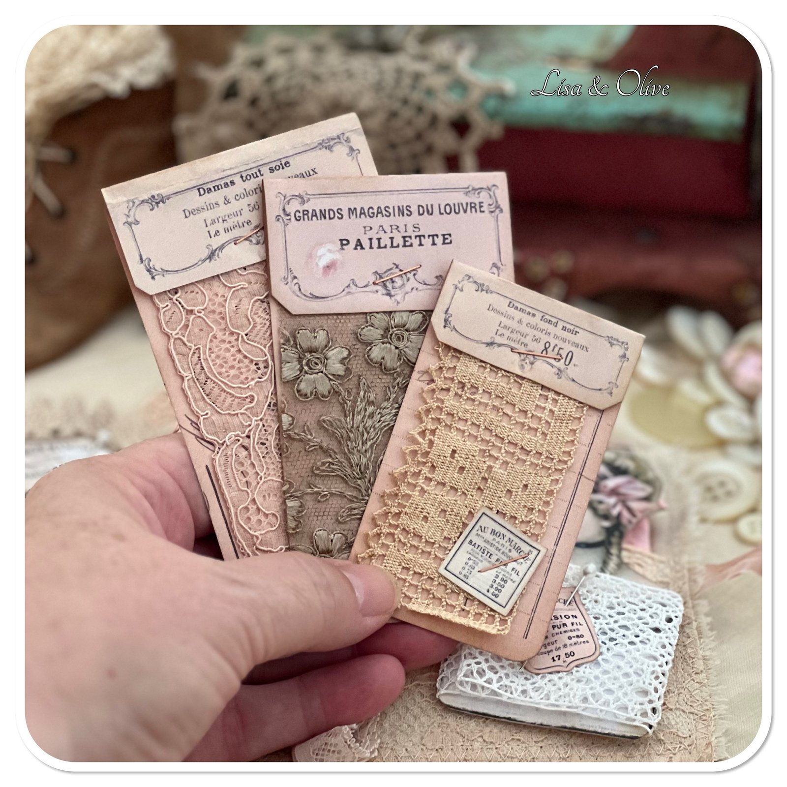 Handmade Vintage French Lace sewing notions fabric book | Lisaandolive