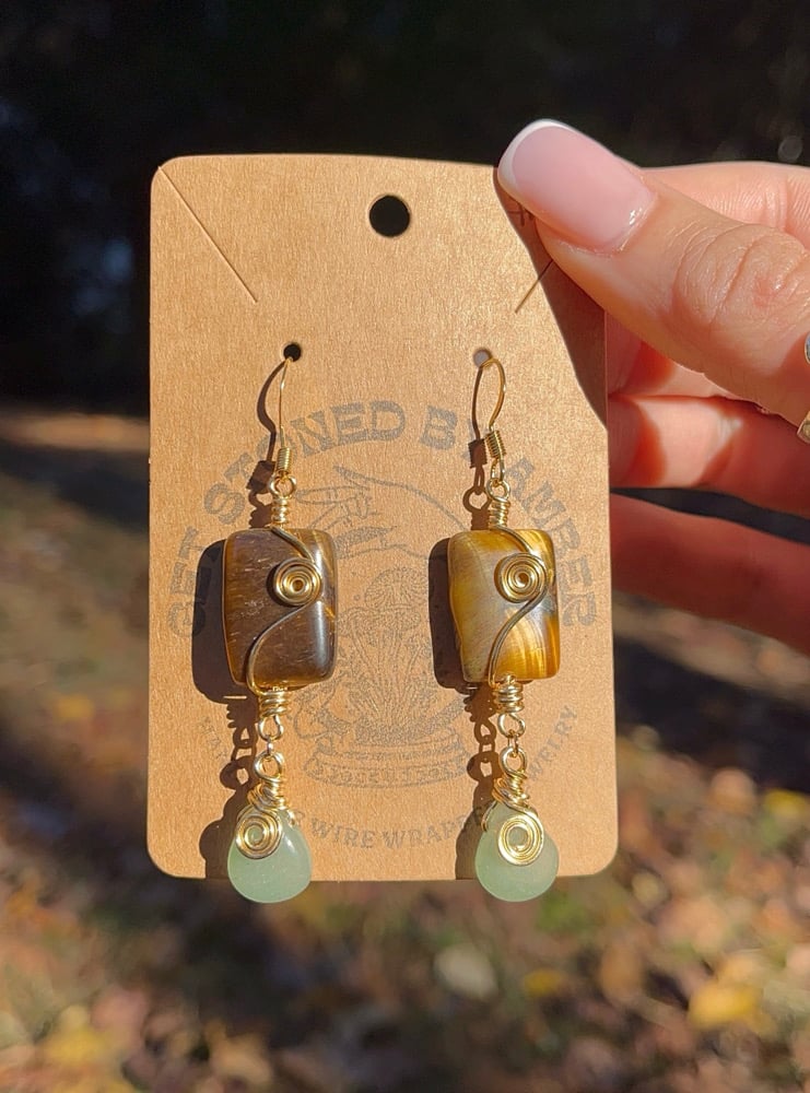 Image of Tigers Eye x Green Aventurine Earrings 