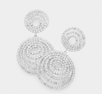 Rhinestone Pave Double Round Link Dangle Evening Earrings