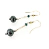 Hematite and sapphire earrings in 14k gold
