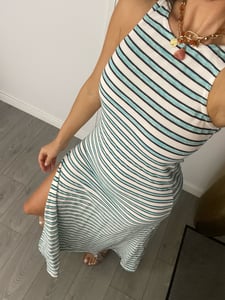 Image of High Split Fit & Flare Maxi Dress In Stripe Knit