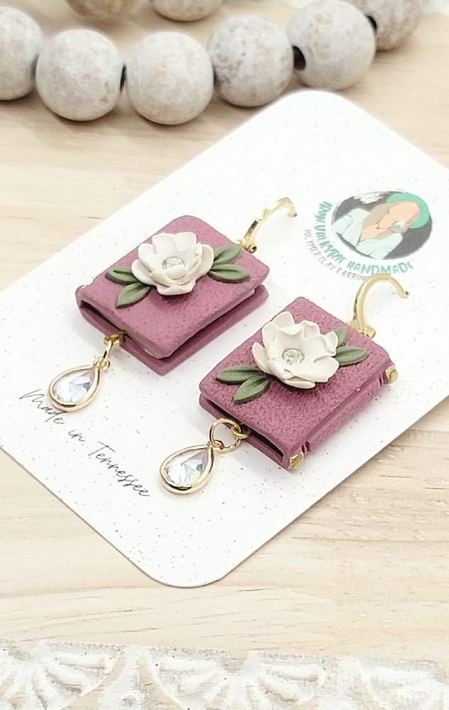 Image of Floral Book Dangles in Mauve