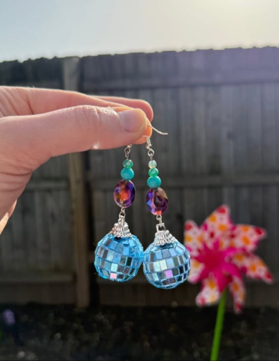 Image of ๐๐ชฉBlue disco ball earrings โจ๐ฉต