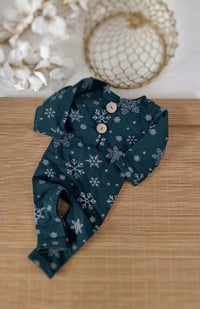 Image 1 of Christmas newborn romper for photo shoots | emerald | snowflakes
