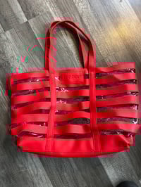 Image 1 of red clear tote