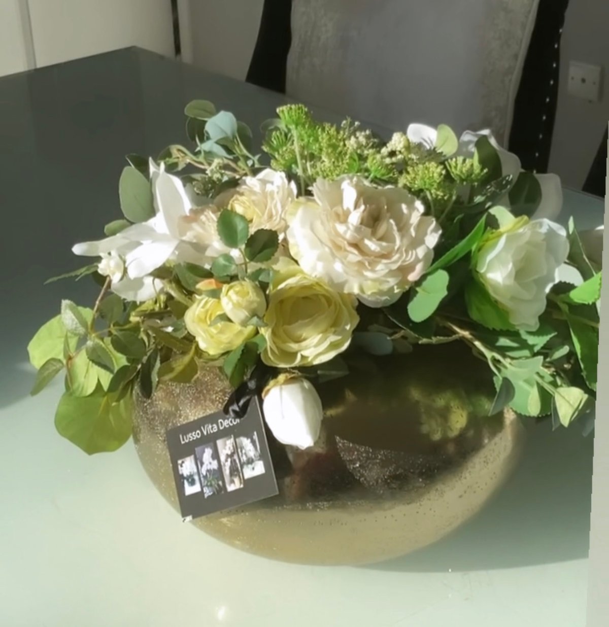 Image of Nordic Style - mixed flowers in a gold pebble vase