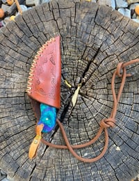 Image 2 of Damascus neck knife w/blue handle