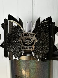 Image 2 of Black White and Silver Trash Panda Tumbler Straw Topper Bow