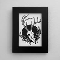 Image 1 of Deer Skull And Flowers Linocut Print