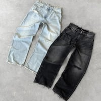 Image 1 of Straight Jeans Distressed Men Jean Ripped Holes Washed Denim Pants Ankle Length Loose Solid Zipper F