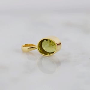 Image of Vietnam lime green Peridot oval cut 14k gold necklace