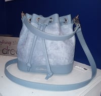 Leather and Denim Bucket Bag 