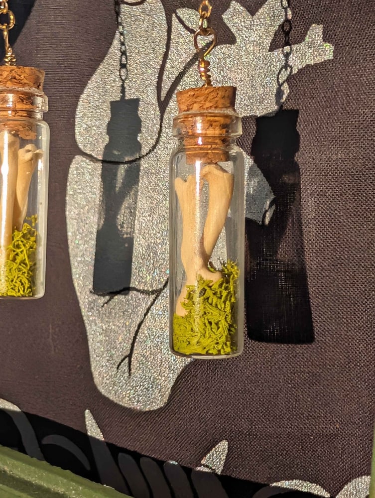 Image of mossy rabbit bone earrings