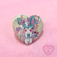Image 1 of XL Glitter Heart Shiny Sylveon Button Badge