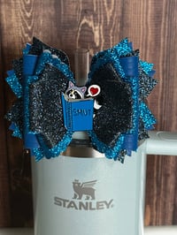 Image 1 of Blue Funny Tumbler Straw Topper Bow | Glitter Cup Accessory