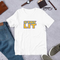 Image 1 of STAY LIT GOLD/PINK/BLUE Short-Sleeve Unisex T-Shirt