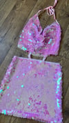 Heavily embellished Disc sequin Pink mini mesh Skirt