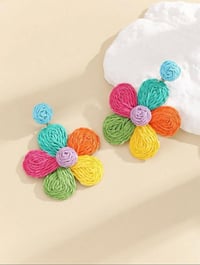 Image 2 of Colorful Straw Dangle Earrings 