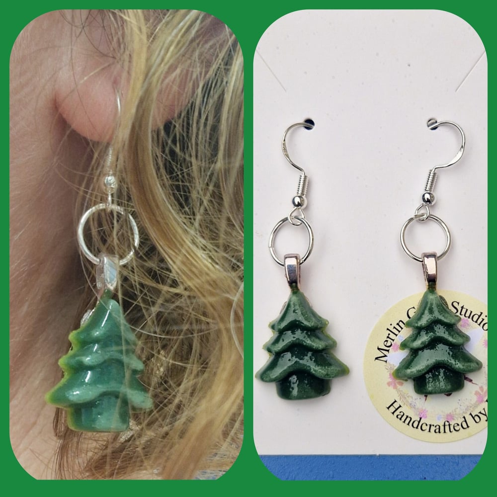 Image of Fused Glass Christmas Tree Earrings 