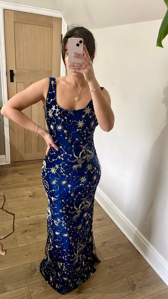 The Midnight Dress Gold Embellished Navy Maxi Dress