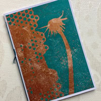 Image 2 of Monoprint Cards, Blank Inside, Set of 3, Teal and Copper