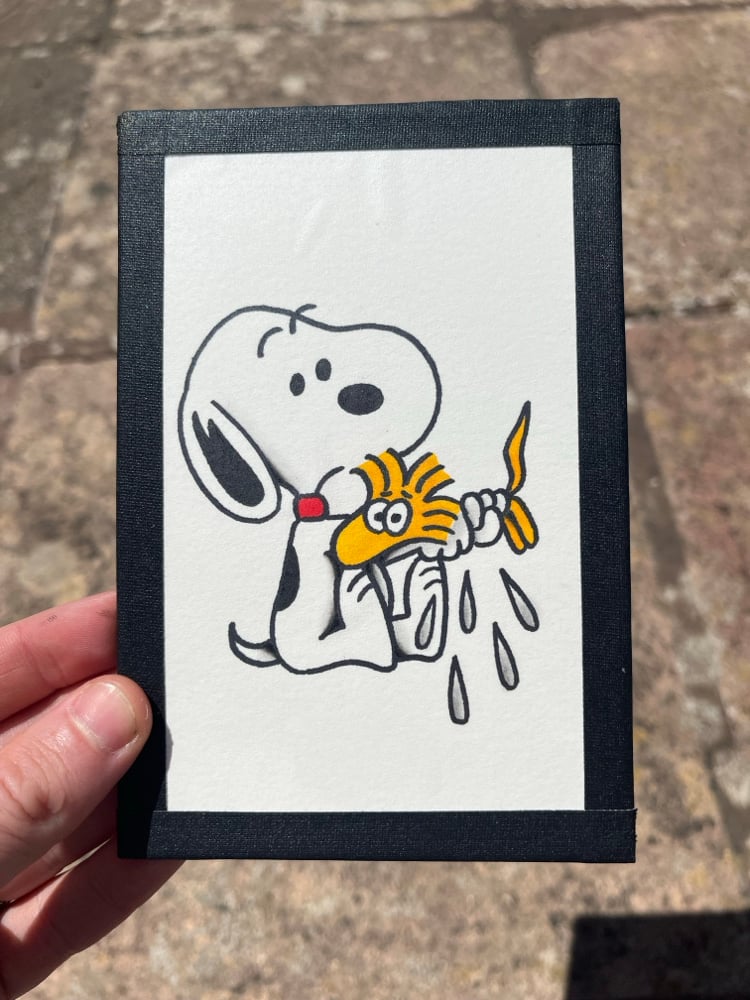 Image of “Rung Out” snoopy 6x4 tape framed original 