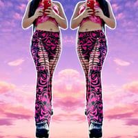 Image 1 of Limited Pink Heart Slit Weave Flare Pants 