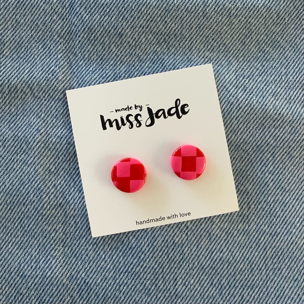 Image of Red + Pink Checkered studs