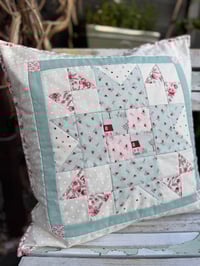 Image 3 of Quilted patchwork summer stars 18” cotton cushion cover