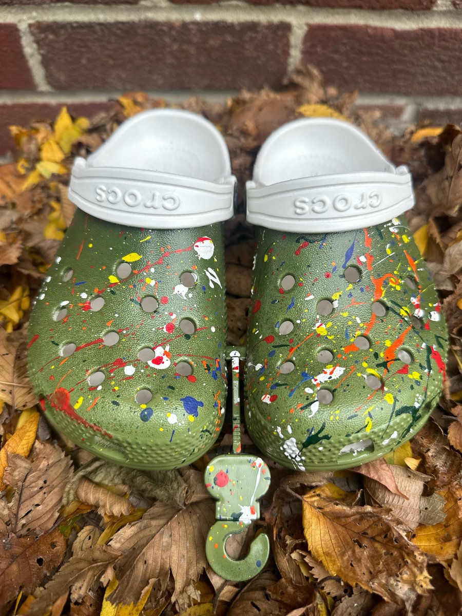 Image of Custom Painted Olive Green Kid Crocs by Phillip Simpson