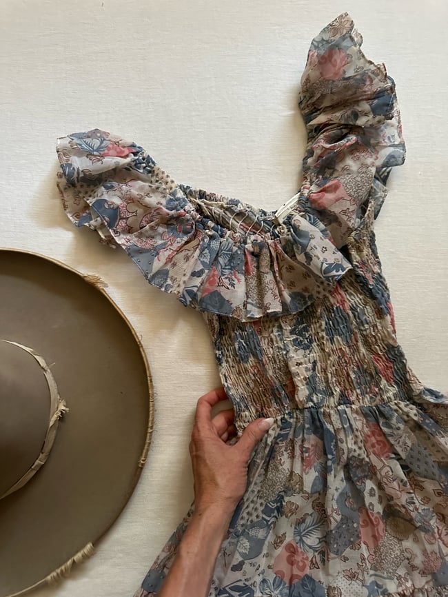 early 70s off shoulder rare ruched bohemian dream dress