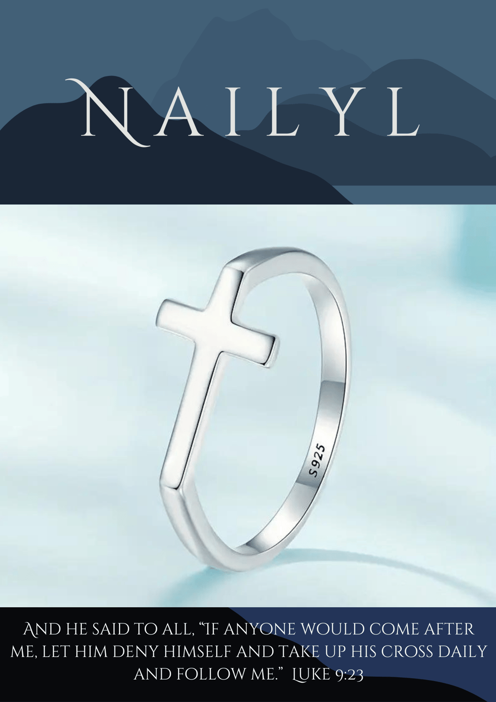 Image of 'Thank You Jesus ' Cross Sterling Silver Ring 