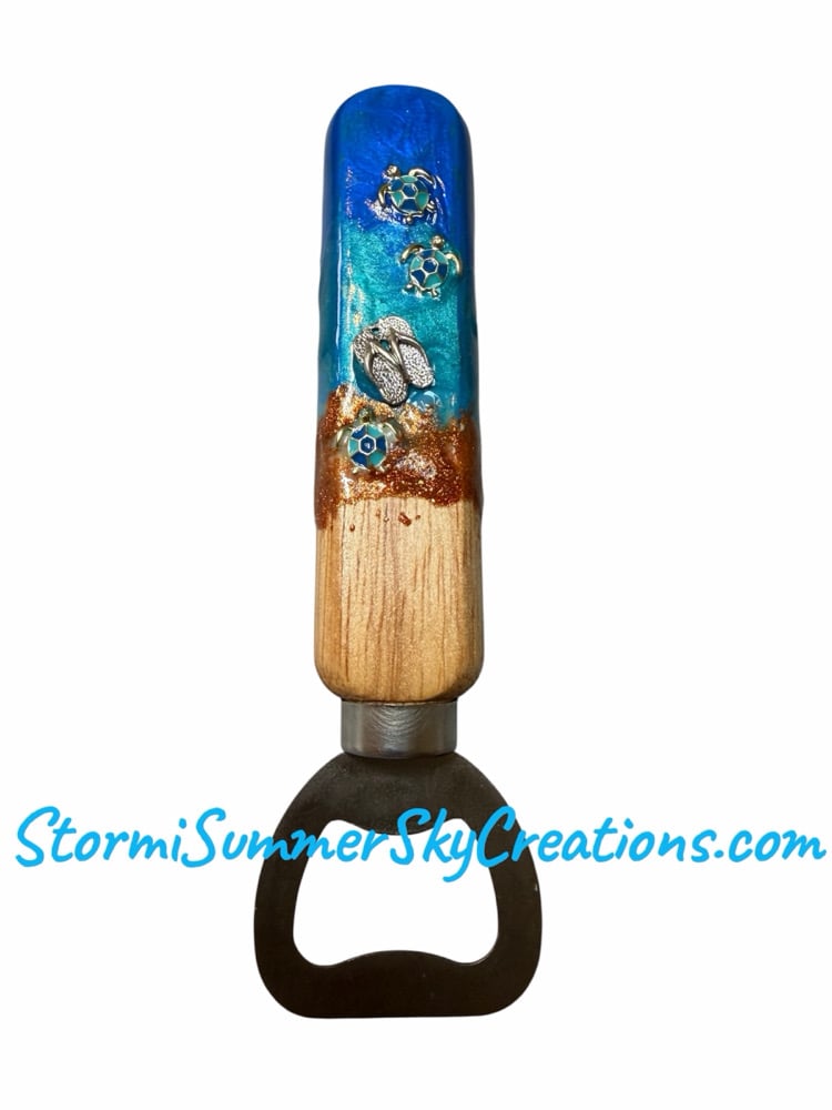 Image of Wooden handle Beach Themed Bottle Opener
