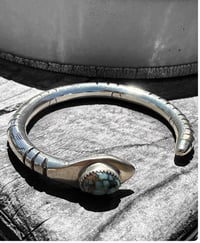 Image 1 of Ride the Sky 2ga Sterling Silver Seven Dwarfs Turquoise Head Snake Cuff 6.5-6.75”