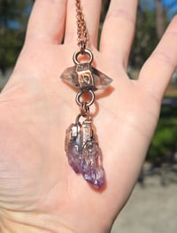 Image 2 of Electroformed Herkimer Diamond and Elestial Amethyst necklace