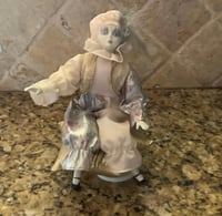 Image 1 of Spinning Musical Harlequin Jester Porcelain Clown 1980s 